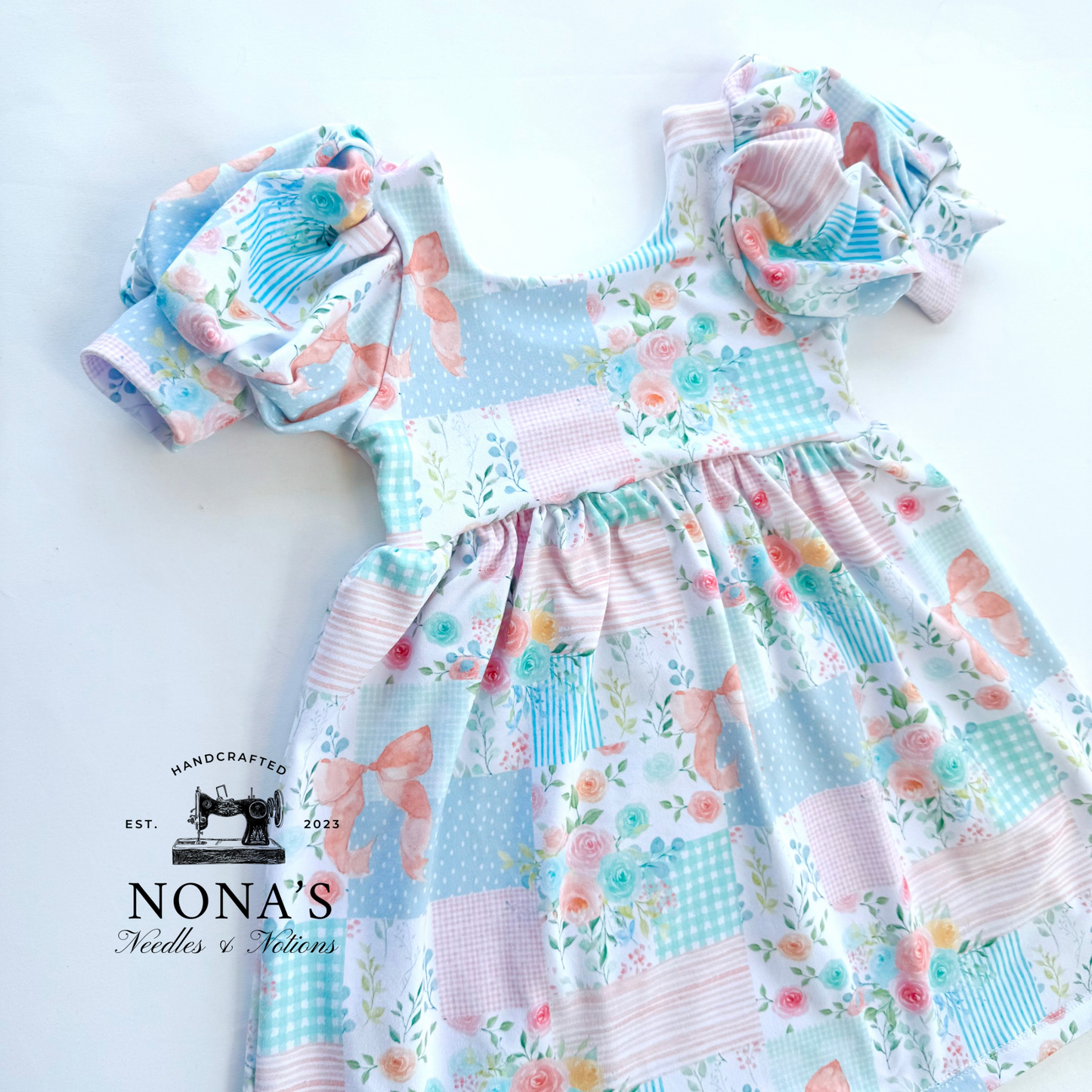 Puffed Sleeve Patchwork Dress