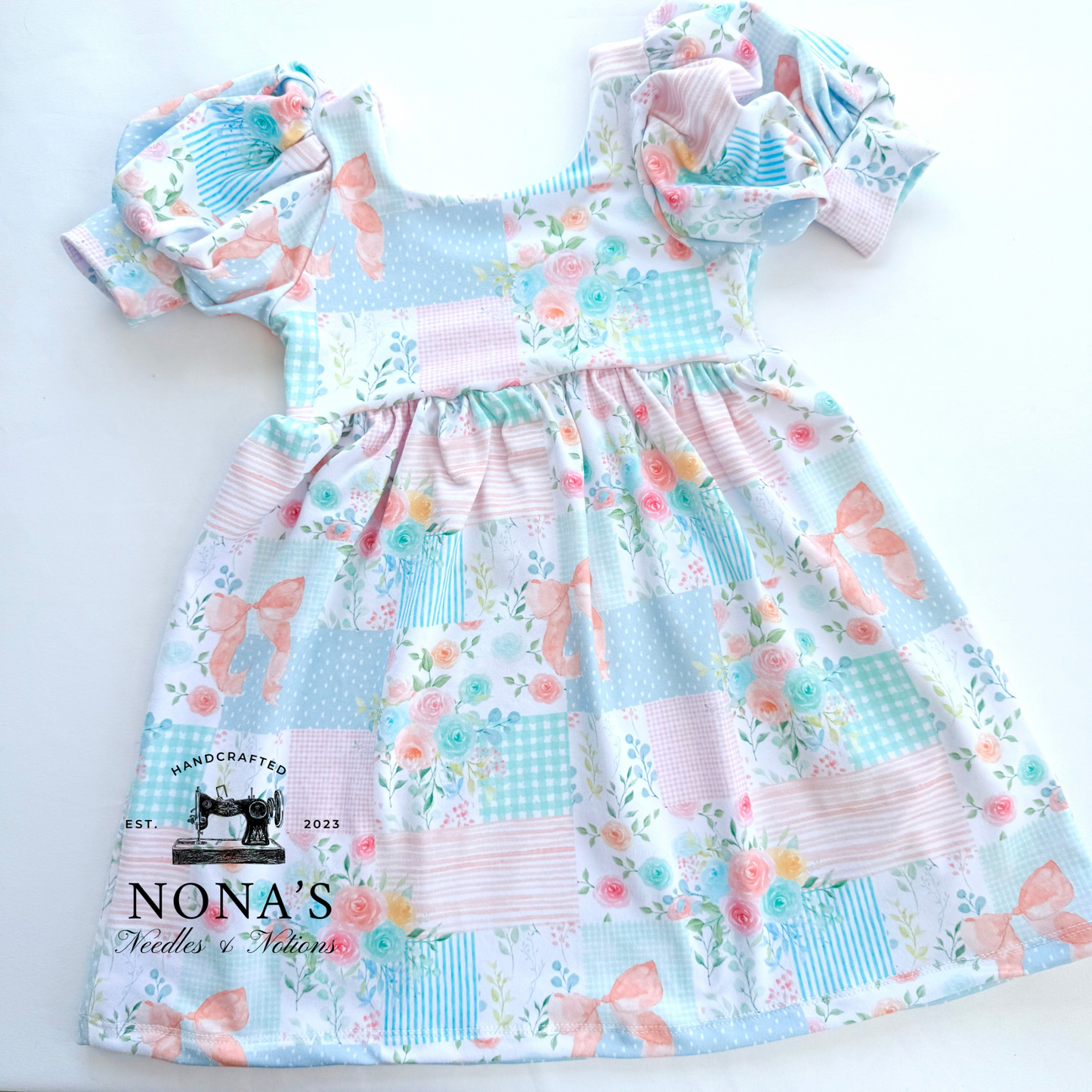Puffed Sleeve Patchwork Dress